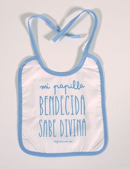 Babero infantil - Mi papilla bendecida sabe divina (azul) Babero infantil - Mi papilla bendecida sabe divina (azul)