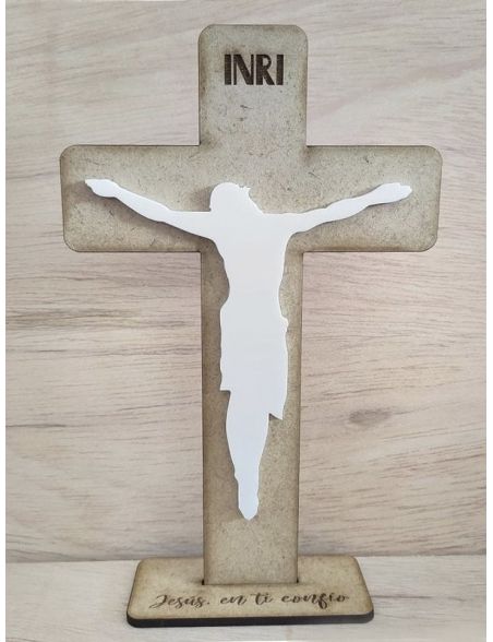 Cruz de madera · Jesús, en ti confío (2 colores)