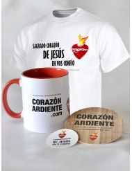 Pack oficial "Corazón Ardiente" (Taza, posavaso, camiseta, pegatina)