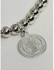 Pulsera · Medalla de San Benito en plata de ley · bolas de acero con baño de plata