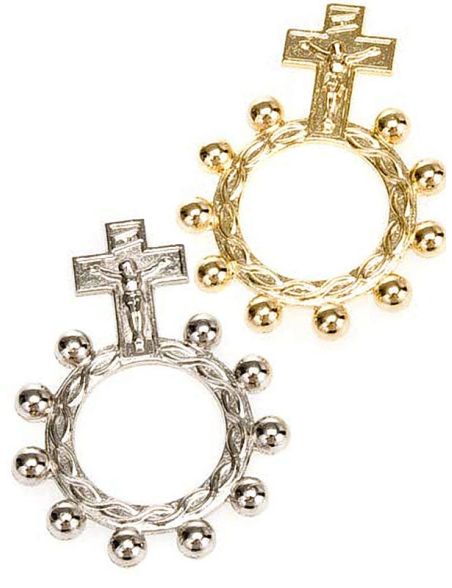 Denario rosario anillo plateado o dorado
