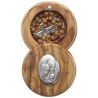 Caja de olivo imagen Sagrada Familia con rosario de madera 5 mm