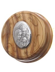 Caja de olivo imagen Sagrada Familia con rosario de madera