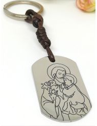 Llavero Oración · "San José" · Medalla Militar Acero cordón encerado marrón