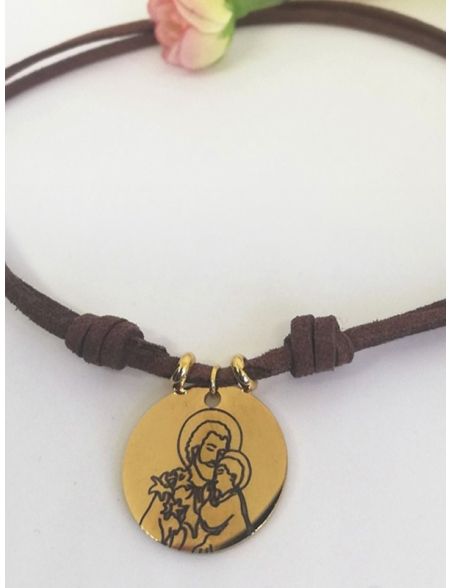 Gargantilla · "San José" Medalla y bolas Acero dorado cordón antelina