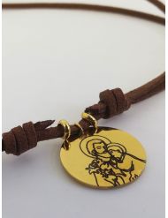Gargantilla · "San José" Medalla y bolas Acero Dorado cordón antelina