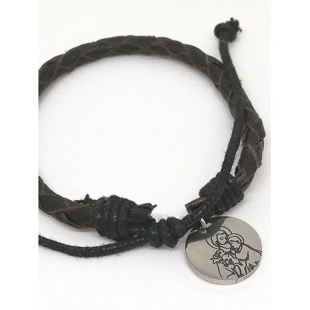 Pulsera · "San José" · Acero 1,6 cm pulsera cuero trenzado