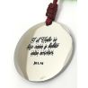 Llavero de Navidad · Sagrada Familia (Medalla Acero inoxidable 3,5cm, cordón encerado, pompón y cascabel)
