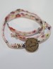 "Detente" Wrap Pulsera/gargantilla · Disco acero y cordón tela flores