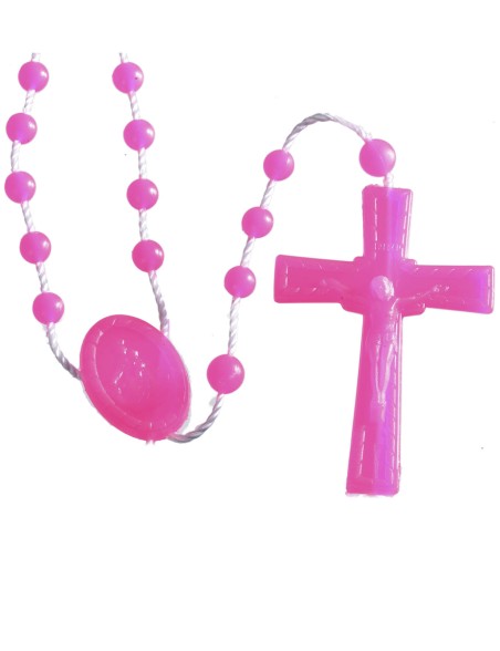 25 Rosarios Nylon Fluorescente Fucsia