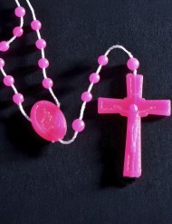 25 Rosarios Nylon Fluorescente Fucsia