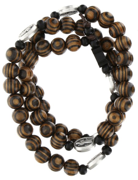 Rosario pulsera para jóvenes olivo bicolor elástico San Benito