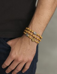 Rosario pulsera olivo claro San Benito elástico granos ovalados